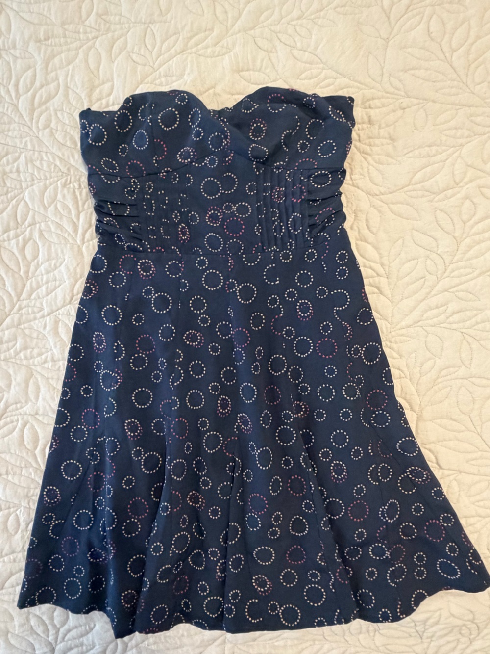 American Eagle Outfitters Navy Strapless Circle-Print Sundress